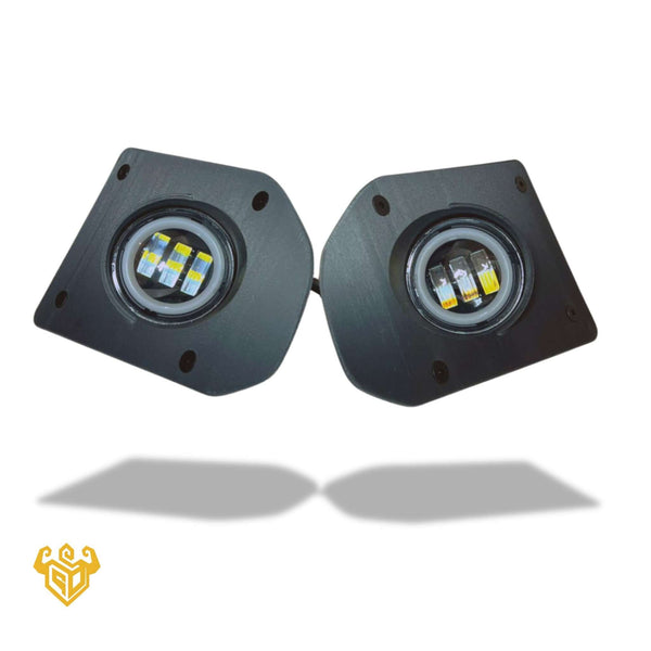 Front dual view of FJ Cruiser Fog Lights brackets by Rigid Custom Works