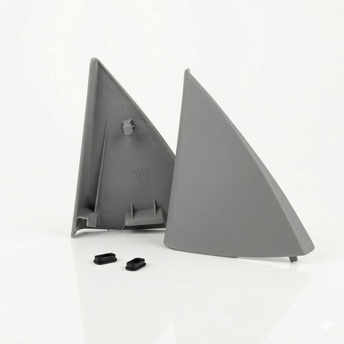 Mercedes R129 mirror triangle trim rear face showing clip mounts — Rigid Custom Works