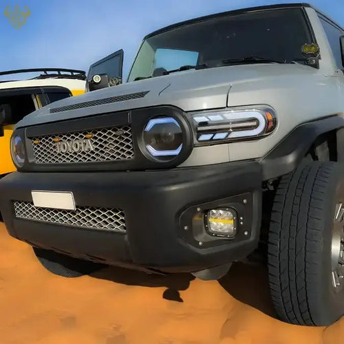 Toyota FJ Cruiser square fog light brackets close-up detail — Rigid Custom Works
