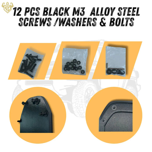 Hardware kit of black M3 screws, washers, and nuts for securing FJ bumper caps.