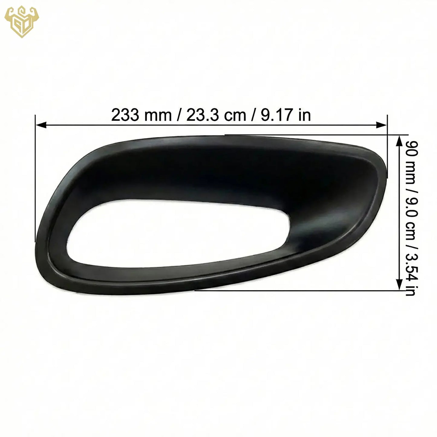 Measurements of Porsche 911 GT3 RS (992) side air intake trim replacements in a smooth matte black finish.