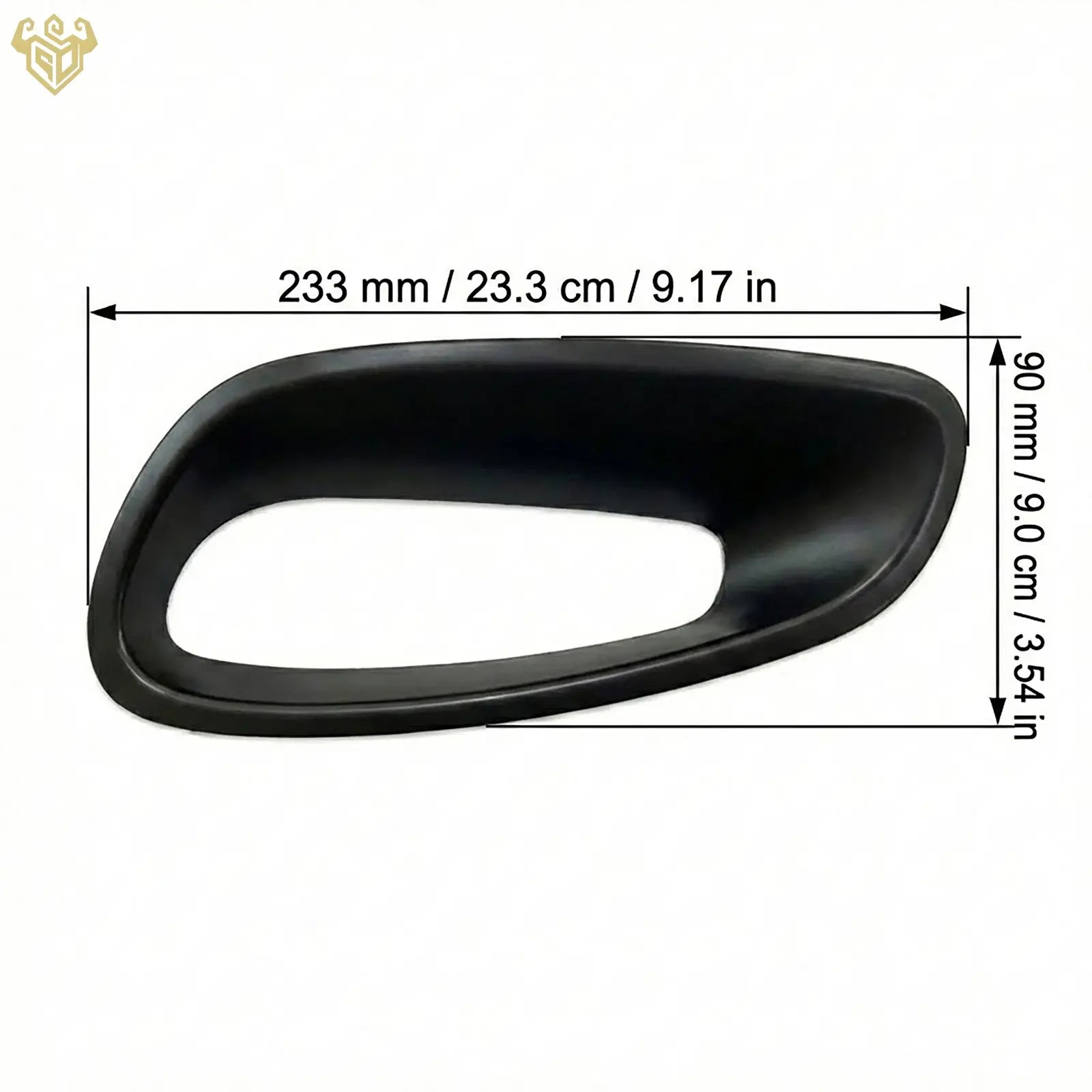 Measurements of Porsche 911 GT3 RS (992) side air intake trim replacements in a smooth matte black finish.