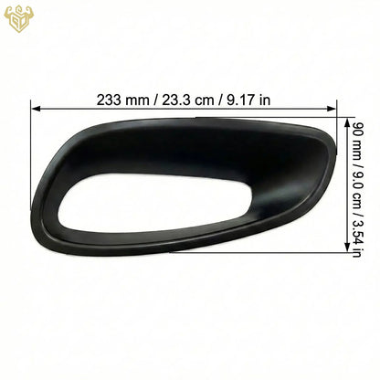 Measurements of Porsche 911 GT3 RS (992) side air intake trim replacements in a smooth matte black finish.