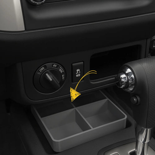 Nissan Xterra organizer tray angled detail view — Rigid Custom Works