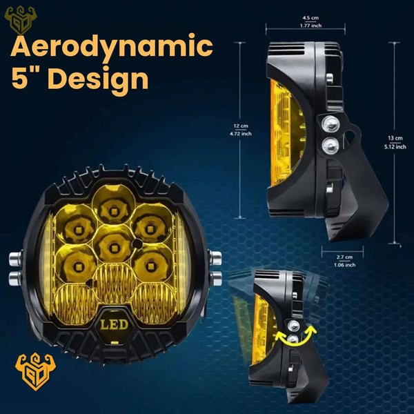 5-inch round yellow LED lights, precisely engineered to fit perfectly into the Cruiser wing delete brackets