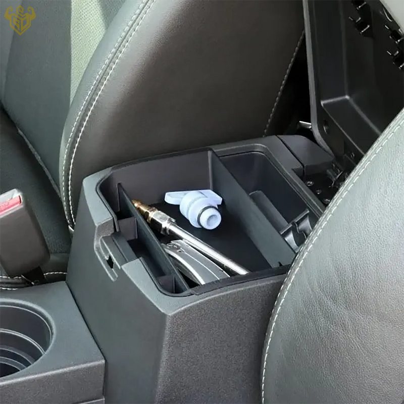 Nissan Frontier armrest console tray top-down view — Rigid Custom Works