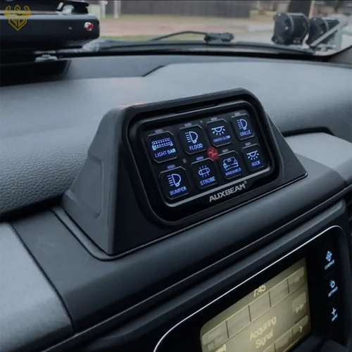 Dodge Ram 4th Gen Auxbeam 8-gang switch mount in pen tray — Rigid Custom Works
