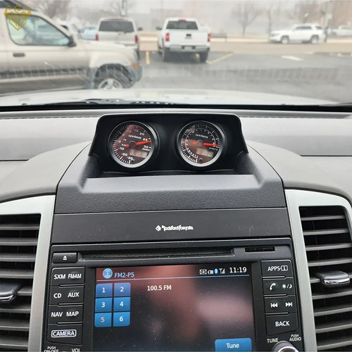 Nissan Frontier dual 52mm gauge pod installed on dash — Rigid Custom Works