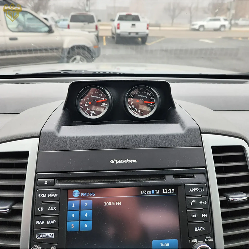 Nissan Frontier dual 52mm gauge pod installed on dash — Rigid Custom Works