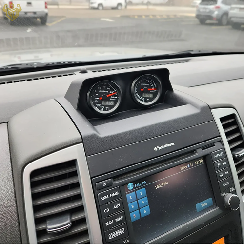 Nissan Frontier Xterra dual 52mm gauge pod front view — Rigid Custom Works