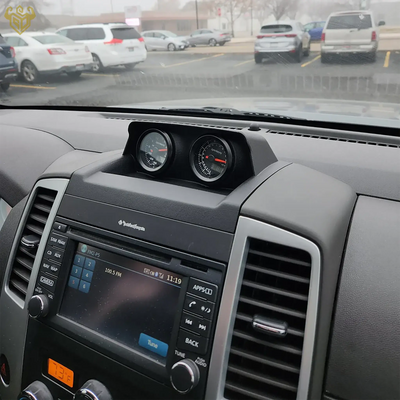 Nissan Xterra dual 52mm gauge pod angled detail view — Rigid Custom Works