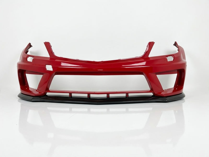 Carbon fiber front lip fitted to a Mercedes C63 AMG Black Series front bumper, front view