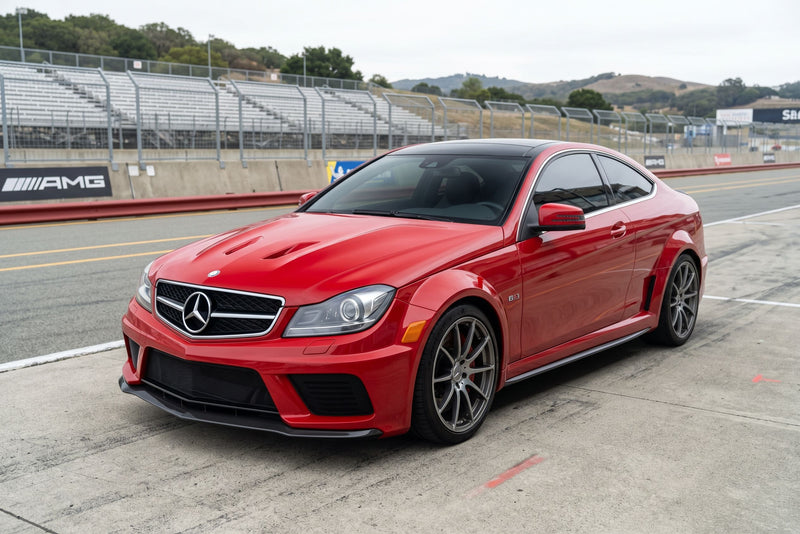Red Mercedes C63 AMG Black Series Coupe fitted with the carbon fiber front lip