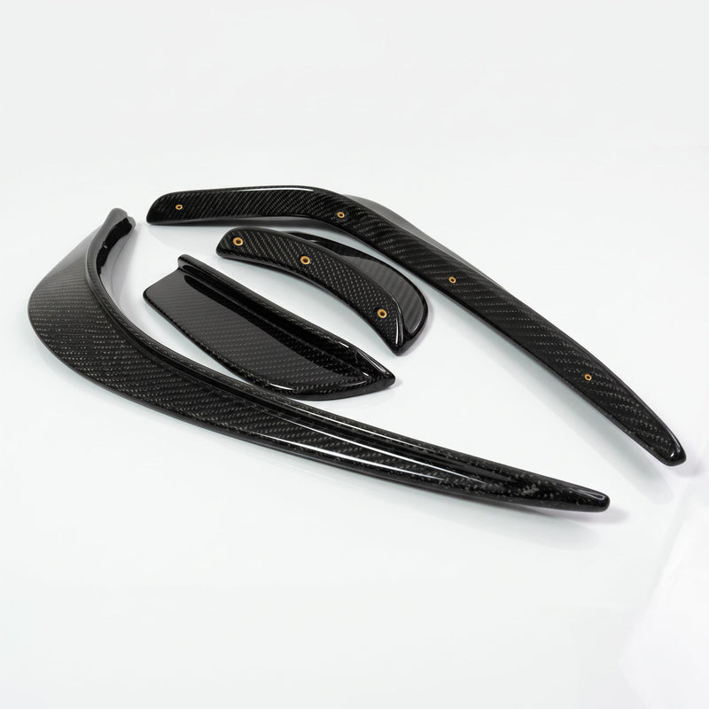 W204 C63 AMG carbon canard set with brass inserts, angled view