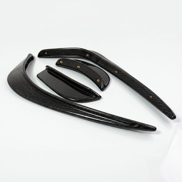 W204 C63 AMG carbon canard set with brass inserts, angled view