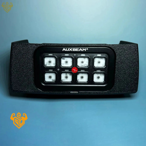 Nissan Frontier Auxbeam 8-gang switch mount angled detail — Rigid Custom Works