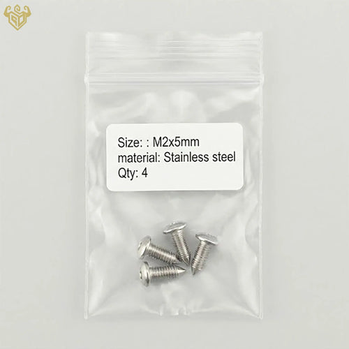 Close up of rust-free M2x5mm stainless steel screws.
