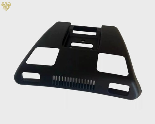 Front view of the Rigid Custom Works replacement dome light cover for Mercedes R129 SL-Class and A124 E-Class Cabriolet, showing the matte black finish and precise cutouts