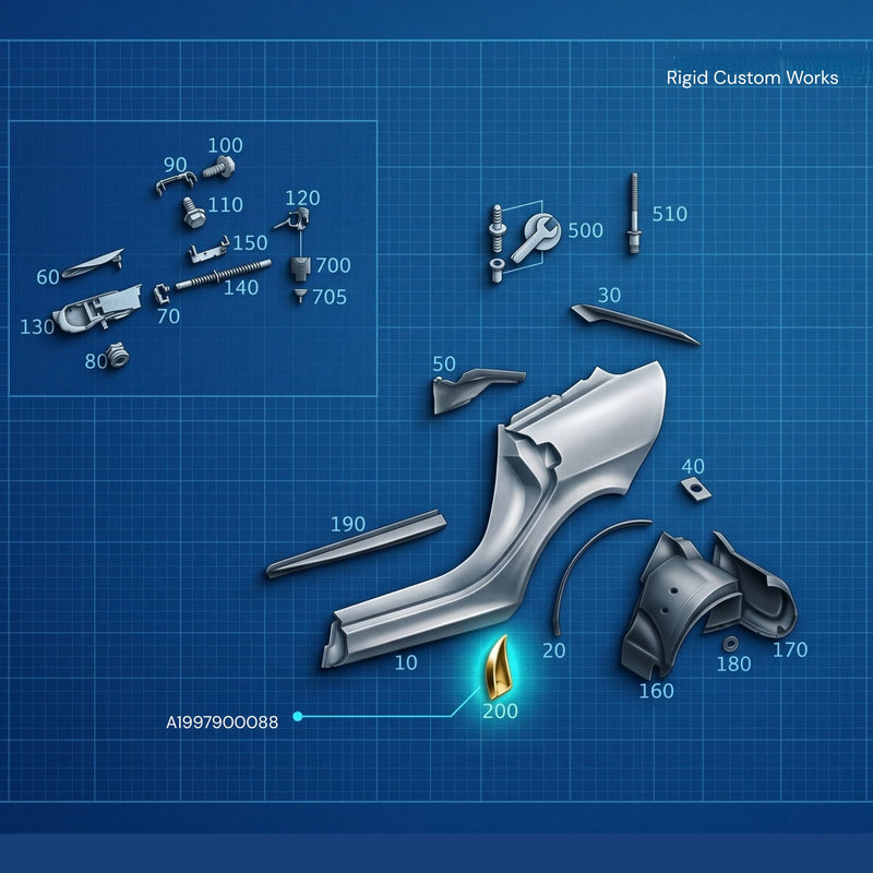 Parts diagram showing the location of rear spoiler A1997900088 on the Mercedes-Benz SLR McLaren 722